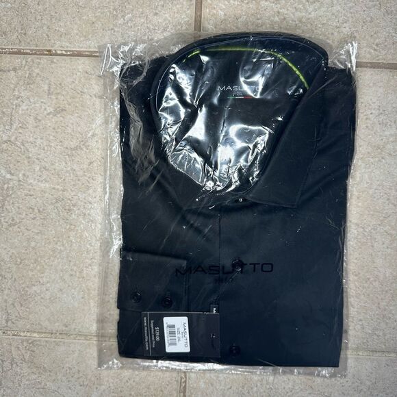 NWT MASUTTO BH/18 LONG SLEEVE BUTTON DOWN SHIRT SIZE 2XL XXL BLACK - Picture 2 of 3